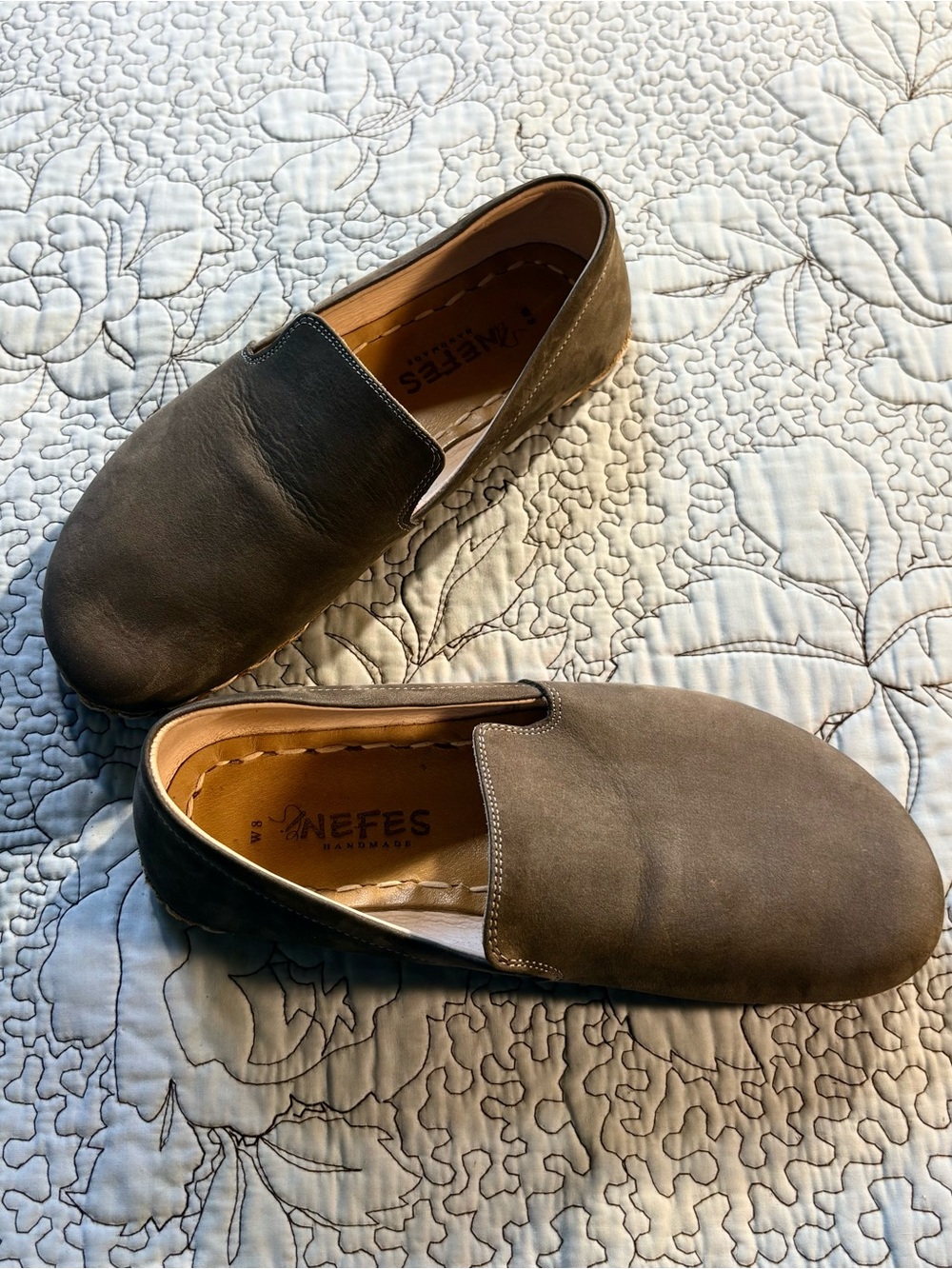 💥Nefes Handmade Barefoot Shoes Gray Nubuck Leather Slip On Loafers Sz 8🧡